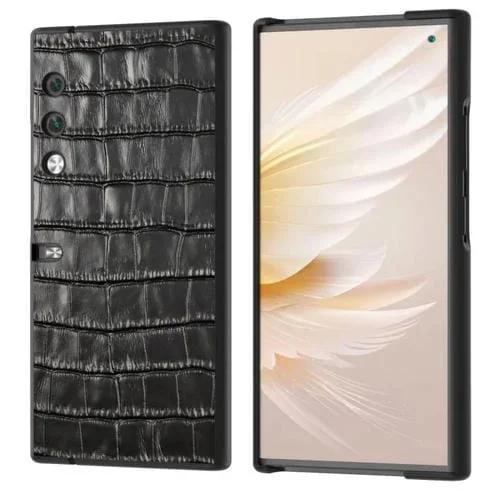 Funda para Teléfono Honor V de Cuero Genuino con Textura de Cocodrilo (Negro)