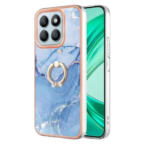 Funda para Teléfono Honor X8B con Revestimiento Mármol Galvanizado Doble Cara IMD y Anillo (Azul)