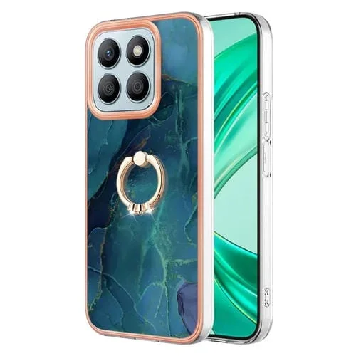Funda para Teléfono Honor X8B con Revestimiento Mármol Galvanizado Doble Cara Imd y Anillo (Verde)