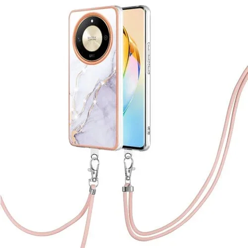 Funda para Teléfono Honor X9B con Imd Doble Cara y Revestimiento Mármol Galvanizado con Cordón (Blanco)