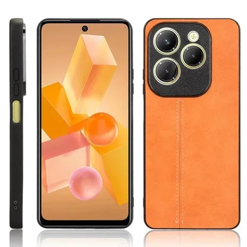 Funda para Teléfono Infinix Hot 40 4G y Hot 40 Pro 4G Estampado Vaca con Costura (Naranja)