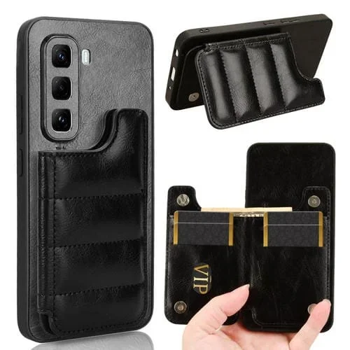 Funda para Teléfono Infinix Hot 50 Pro 4G con Diseño de Vaca y Tarjeta de Costura (Negra)