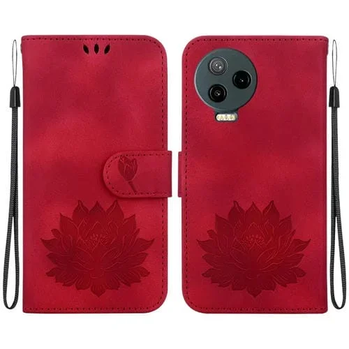 Funda para Teléfono Infinix Note 12 Pro 4G y Note 12 (2023) Cuero con Relieve de Loto (Rojo)