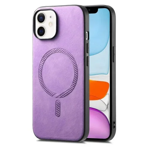 Funda para Teléfono iPhone 11 con Contraportada de PU Magsafe Retro (Púrpura)
