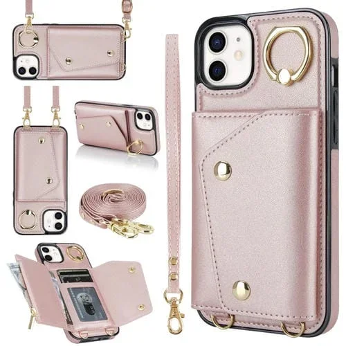 Funda para Teléfono iPhone 11 con Cremallera y Doble Cordón (Oro Rosa)
