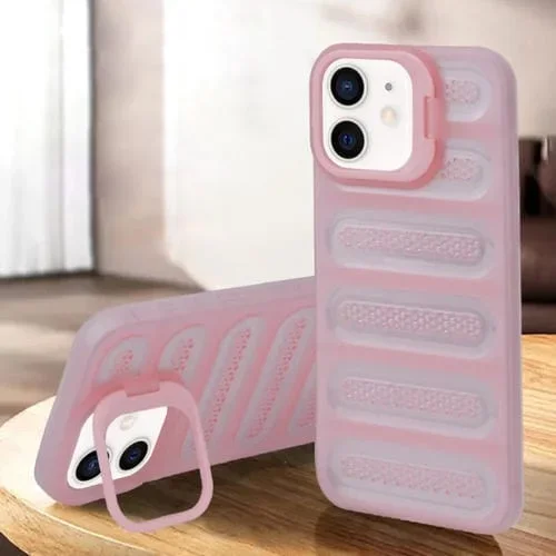 Funda para teléfono iPhone 11 con refrigeración y soporte invisible (Rosa Transparente)
