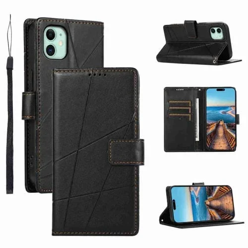Funda para Teléfono iPhone 11 Línea en Relieve Textura Cuero Genuino Pu (Negro)
