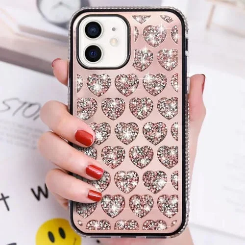 Funda para Teléfono iPhone 11 Love Hearts Diamond Mirror TPU (Oro Rosa)