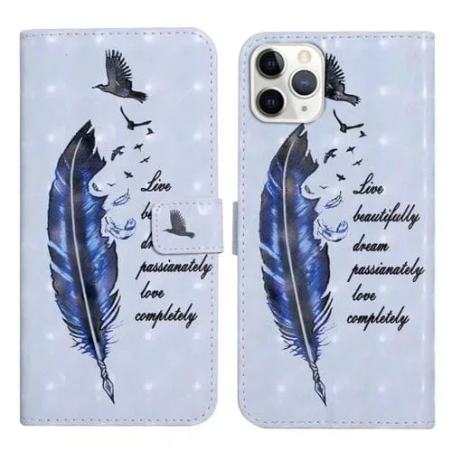 Funda para Teléfono iPhone 11 Pro Cuero Dibujo 3D En Relieve al Óleo (Pluma Azul)