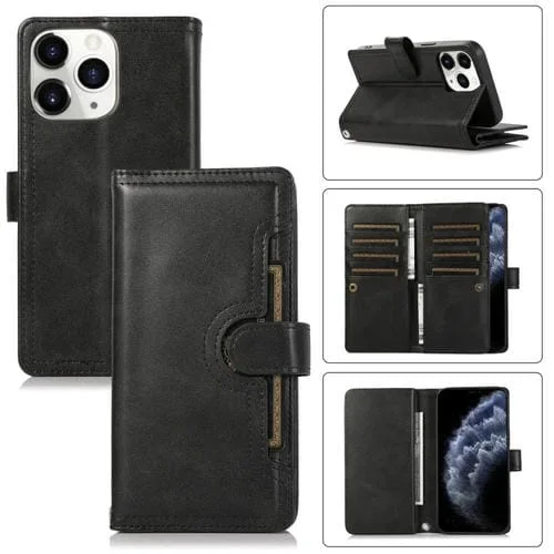 Funda para Teléfono iPhone 11 Pro Cuero Ranura para Tarjeta y Pulsera (Negro)