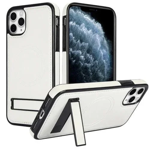 Funda para Teléfono iPhone 11 Pro Magsafe con Soporte Invisible de Cuero Retro (Blanco)
