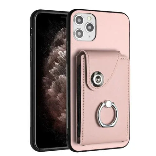 Funda para Teléfono iPhone 11 Pro Max con Soporte para Anillo y Bolsa para Tarjeta (Rosa)