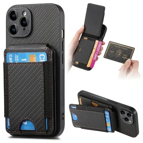 Funda para Teléfono iPhone 11 Pro Max con Soporte y Billetera con Tapa Vertical de Fibra de Carbono (Negro)