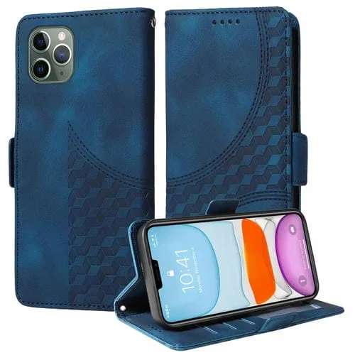 Funda para Teléfono iPhone 11 Pro Max Cuero Estrellado con Rombos En Relieve (Azul)