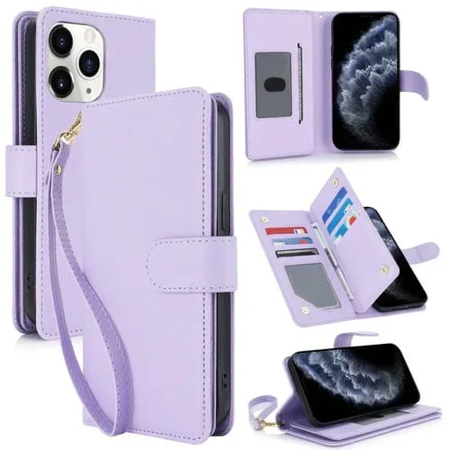 Funda para Teléfono iPhone 11 Pro Max Cuero Rfid con Billetera MultiTarjeta (Púrpura Claro)