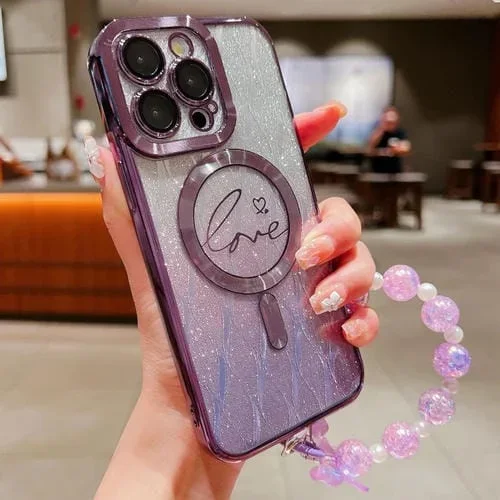 Funda para Teléfono iPhone 11 Pro Max Dual-Love Leaves con Brillo Degradado Magsafe TPU (Púrpura)