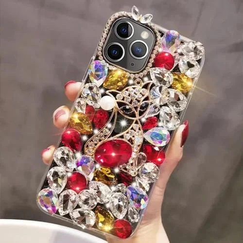 Funda para Teléfono iPhone 11 Pro Max Fox Hecha a Mano con Diamantes de Imitación y Piedras Preciosas para PC (Rojo)