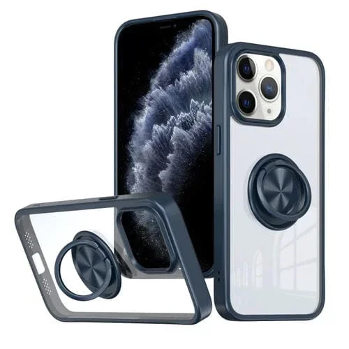 Funda para Teléfono iPhone 11 Pro Max Ring Holder PC Hybrid TPU (Azul)