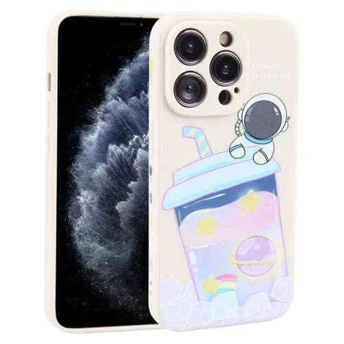 Funda para Teléfono iPhone 11 Pro Milk Tea Astronaut Pattern Silicona Líquida (Blanco Marfil)