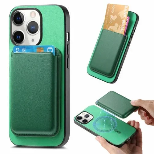 Funda para Teléfono iPhone 11 Pro Retro Magsafe Card Bag PU con Contraportada (Verde)