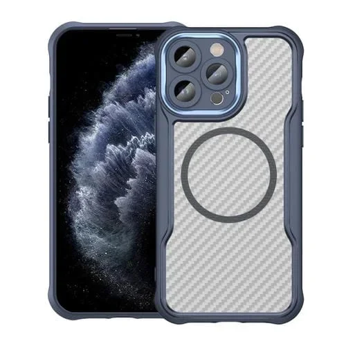 Funda para Teléfono iPhone 11 Pro Translúcida Magsafe Textura Fibra de Carbono (Azul)