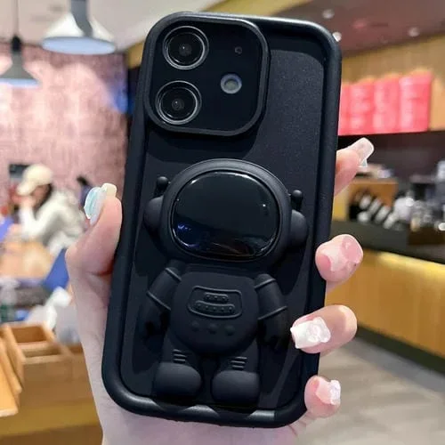 Funda para Teléfono iPhone 12 Astronaut 3D Relief Holder TPU + PC Cobertura Total (Negro)