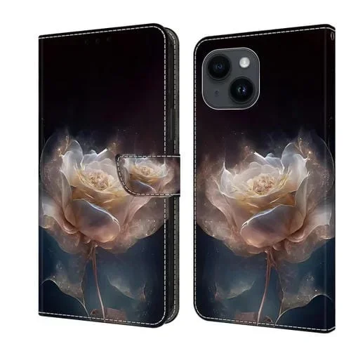 Funda para Teléfono iPhone 12 Mini/13 Mini Cuero Pintado con Cristales (Peonía)