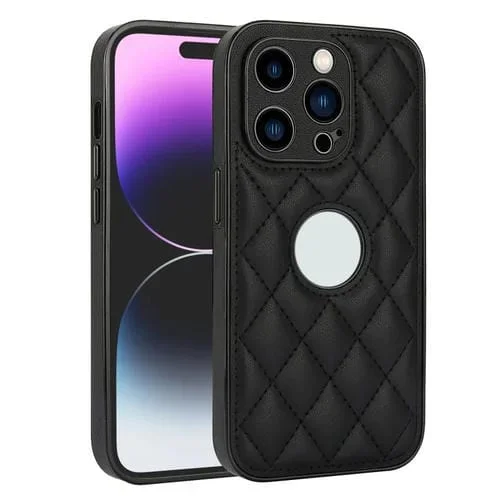 Funda para Teléfono iPhone 12 Pro Contraportada de Cuero Rómbico (Negro)