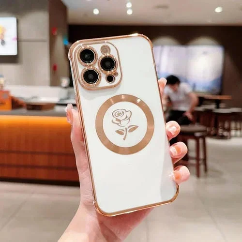 Funda para Teléfono iPhone 12 Pro Electroplate Side Roses Flower Magsafe (Blanco)