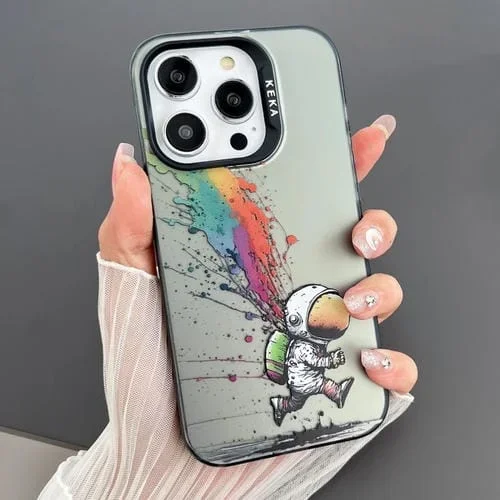 Funda para Teléfono iPhone 12 Pro Imd Animal Graffiti TPU + PC Doble Cara (Astronautas Corriendo)