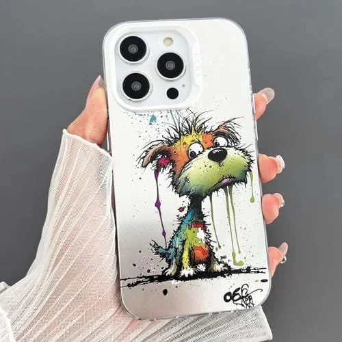 Funda para Teléfono iPhone 12 Pro Imd Animal Graffiti TPU + PC Doble Cara (Perro Naranja Verde)