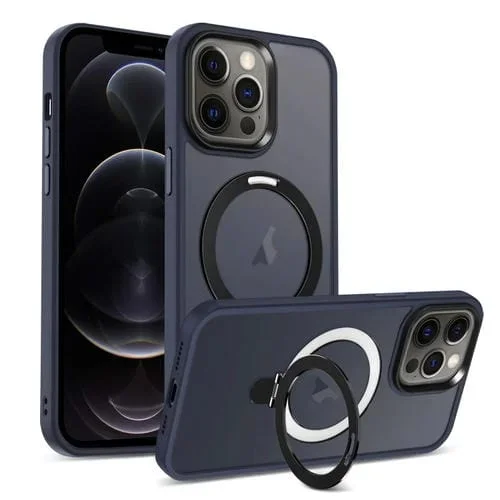 Funda para Teléfono iPhone 12 Pro Magsafe Holder Skin-Feel PC Hybrid (Azul Oscuro)