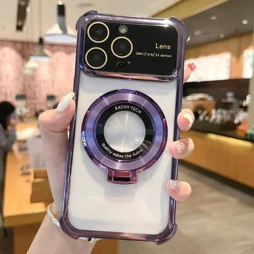 Funda para Teléfono iPhone 12 Pro Magsafe Holder TPU a Prueba de Golpes con Película para Lentes (Púrpura)