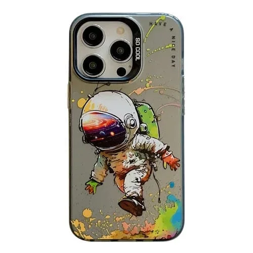 Funda para teléfono iPhone 12 Pro Max Animal Pattern Oil Painting Series PC + TPU (Astronauta)