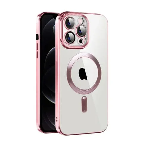 Funda para Teléfono iPhone 12 Pro Max Cd Texture Plating TPU Magsafe con Película de Lente (Rosa)