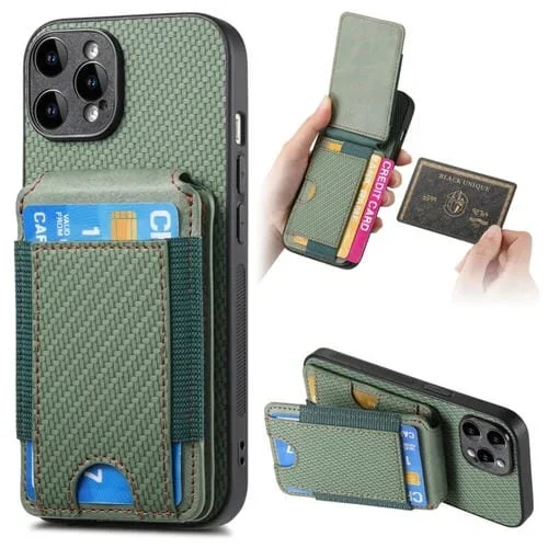 Funda para teléfono iPhone 12 Pro Max con Soporte y Billetera con Tapa Vertical de Fibra de Carbono (Verde)