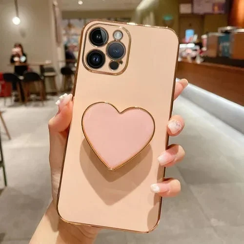 Funda para Teléfono iPhone 12 Pro Max Galvanoplastia Love Heart Holder TPU (Rosa)