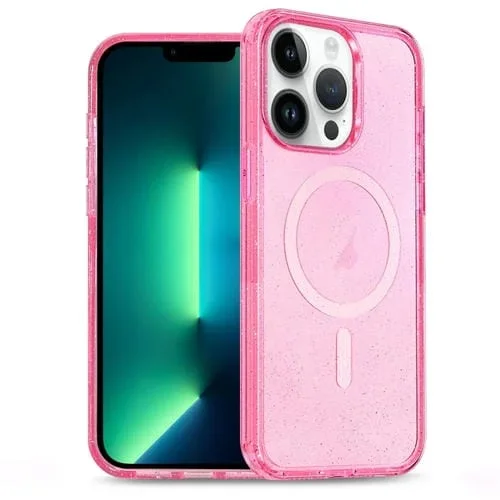 Funda para Teléfono iPhone 12 Pro Max Glitter Powder TPU Hybrid PC Magsafe (Rosa)
