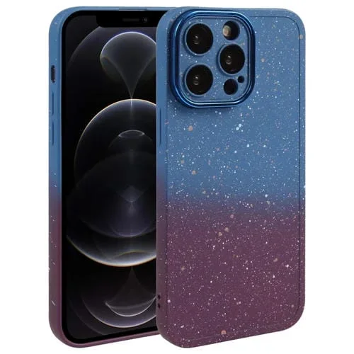Funda para Teléfono iPhone 12 Pro Max Gradient Starry Silicona con Película de Lente (Azul Rojo)