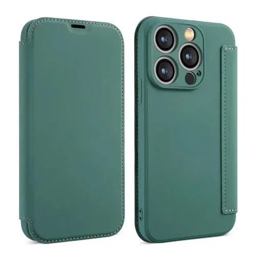 Funda para Teléfono iPhone 12 Pro Max Imita Cuero Sensación Líquida Ranuras para Tarjetas (Verde)