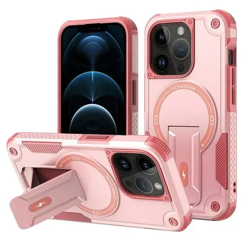 Funda para Teléfono iPhone 12 Pro Max Magsafe Holder Armor PC Hybrid TPU (Rosa)