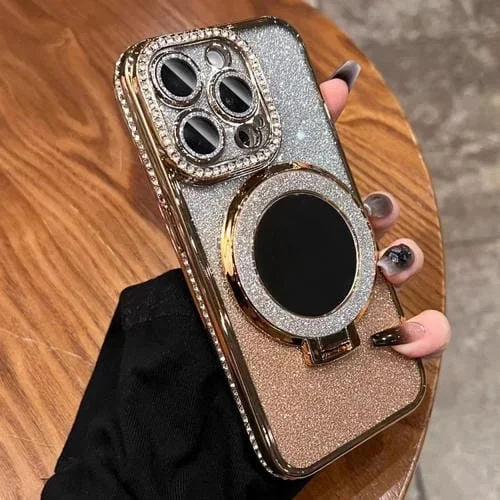Funda para Teléfono iPhone 12 Pro Max Magsafe Rhinestone Mirror Glitter TPU (Oro Champán)