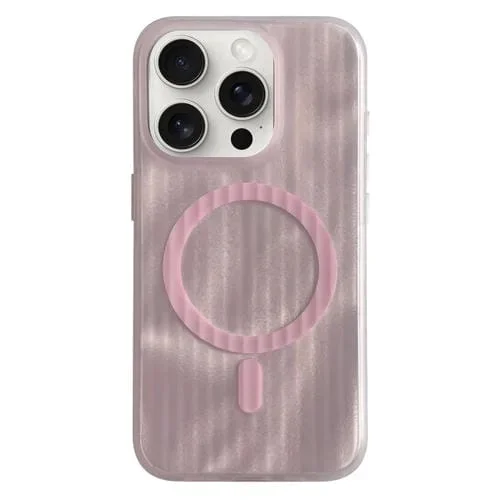 Funda para Teléfono iPhone 12 Pro Max Magsafe Sensación de Piel a Rayas (Rosa)