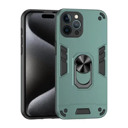 Funda para Teléfono iPhone 12 Pro Soporte de Anillo de Metal a Prueba de Golpes (Verde)
