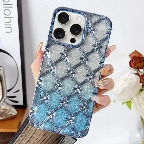 Funda para Teléfono iPhone 12 Pro Star Flower TPU Galvanizada con Papel con Brillo Degradado (Azul)