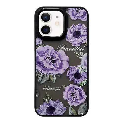 Funda para teléfono iPhone 12 Skin Feel Matte TPU + PC a prueba de golpes (Flor Morada)