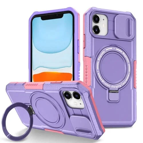 Funda para teléfono iPhone 12 Sliding Camshield Magsafe Holder TPU Hybrid PC (Rosa Púrpura)