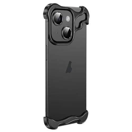 Funda para Teléfono iPhone 13 Almohadilla de Esquina de Metal sin Marco con Película para Lentes (Negro)