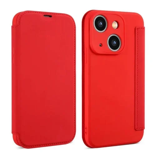 Funda para Teléfono iPhone 13 Cuero Sensación de Piel Líquida Ranuras para Tarjetas (Rojo)