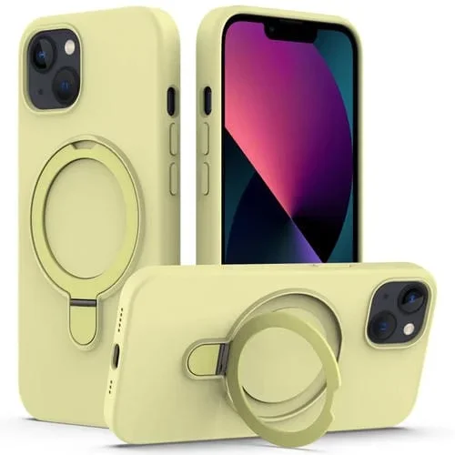 Funda para Teléfono iPhone 13 Magsafe Silicona Líquida Magnética con Soporte para Anillo (Amarillo)